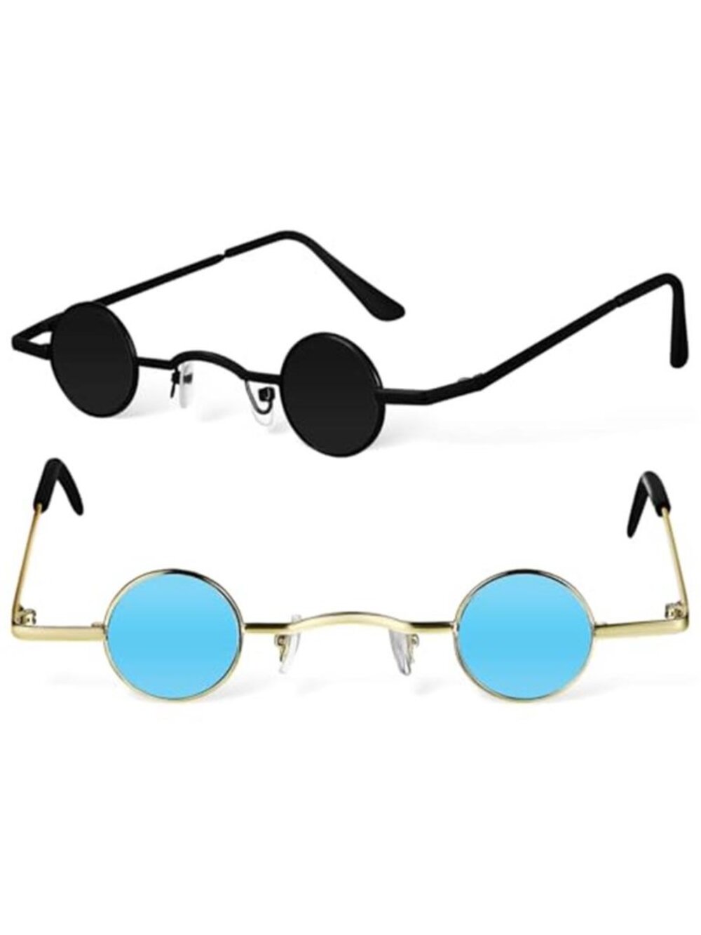 2 Pcs Retro Round Sunglasses - Small Circle Frame Vintage Eyewear Punk Style